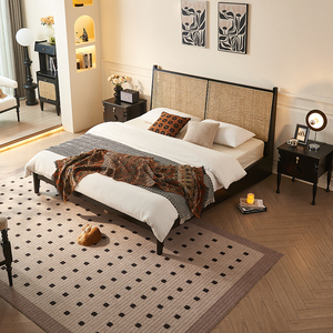 <span class=keywords><strong>Letto</strong></span> <span class=keywords><strong>Matrimoniale</strong></span> Retrò in <span class=keywords><strong>Legno</strong></span> Massello e Rattan, con Struttura in Frassino Nero e <span class=keywords><strong>Testiera</strong></span> in Canna Naturale, per Arredamento Camera da <span class=keywords><strong>Letto</strong></span> Principale - Product Image 1