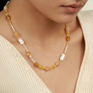 Collana in Pietra Naturale Citrino con Perle Barocche e Perline in Acciaio Inossidabile, Ultimo Design 2026, Vendita Diretta dalla Fabbrica - Product Image 2