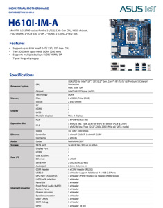 H610I-IM-A Intel Core 14 13 12th Gen lga1700 H610 SO-DIMM pciex16 dp HD-MI LVDS M.2 Mini-ITX IOT Bo mạch chủ công nghiệp - Product Image 5