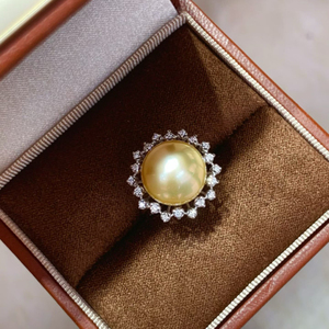 Anillo de Perla Dorada del Mar del Sur de 18K con Diseño de Halo de Diamantes de Girasol, Joyería Fina de Lujo para Mujer, Regalo al por Mayor - Product Image 6