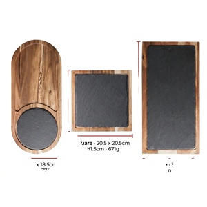 Modern Eco-Friendly Steak <b>Plate</b> Slate Acacia Wood Cutting Board Multifunctional Bread Serving Tray Charcuterie Board for - Product Image 4
