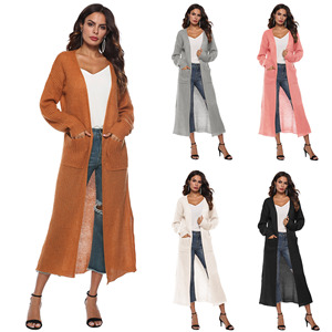 Cárdigan largo de manga larga informal de fábrica <span class=keywords><strong>para</strong></span> mujer con bolsillos, cárdigan de suéter <span class=keywords><strong>para</strong></span> mujer - Product Image 1