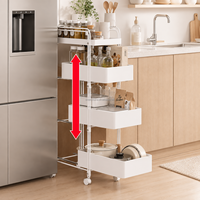 Chariot de rangement métallique étroit à roulettes, 3 ou 4 niveaux, organisateur mobile ajustable et fin avec roues pour la cuisine