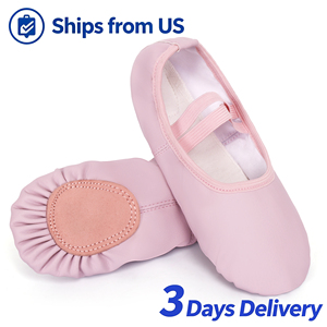 Zapatos suaves de ballet y baile para niñas, cuero PU elástico negro y rosa con correas cruzadas, disponibles en EE. UU. - Product Image 1