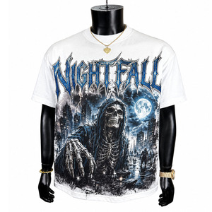 Streetwear Clothes Manufacturer Custom Digital Printed T-shirts Blank <strong>White</strong> Skeleton Graphics Oversized Cropped Rhinestone <strong>Tees</strong> - Product Image 2