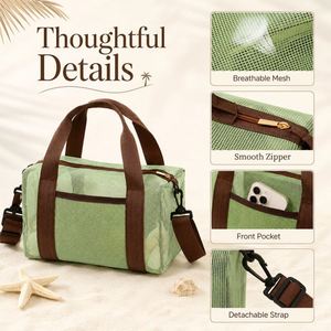Sac de voyage cylindrique en maille résistant au sable, sac de plage portable à séchage rapide pour l'été, sac à bandoulière, mini sac de voyage, sac de plage avec sangle détachable - Product Image 3