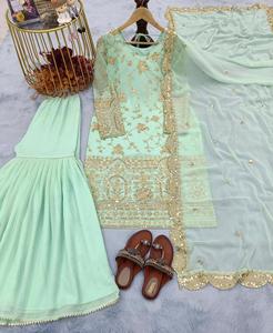 Beautiful Top-plazzo Set Heavy Georgette Top With Beautiful Embroidered Plazzo Fully Stitched Premium Quality Material - Product Image 5