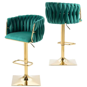 Tappezzeria moderna posteriore di lusso sgabello da bar in velluto verde ottone sedie da bar girevoli alte da cucina con bracciolo - Product Image 1