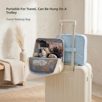 Trousse de Maquillage de Voyage en Cuir PU Grande Capacité avec Compartiments pour Pinceaux, Organisateur de Toilette Autoportant et Séparé