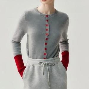 Color Block Cashmere <b>Cardigan</b> Women <b>Cable</b> <b>Knit</b> Slim Fit Round Neck Long Sleeve Autumn Winter Vintage OEM Elegant - Product Image 1