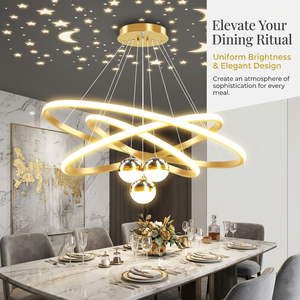 Modern Luxury Iron 85-265V Chandeliers <strong>Light</strong> 3 Rings 30 40 60cm+3 Bulbs with Moon and Stars Effect <strong>Dining</strong> Pendant <strong>Light</strong> for Home - Product Image 1