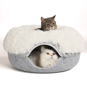 Nido per gatti con ciambella in feltro per animali domestici può essere staccabile un <span class=keywords><strong>tunnel</strong></span> con cerniera semi chiuso per gatti con pile per tenere al caldo un allevamento di peluche di lusso - Product Image 3