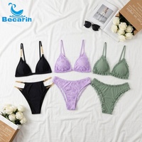 Ensemble bikini deux pièces personnalisé multi-designs avec chaîne métallique, volants floraux 3D et couleur unie