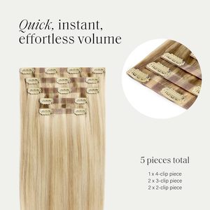 Extensions à clipser sans couture, volume naturel, ondulations naturelles, kit de démarrage 5 pièces, 16 pouces, 100 grammes, cheveux humains Remy, noir de jais - Product Image 2