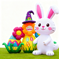 Décorations gonflables géantes personnalisées de cour de lapin et d'oeufs de Pâques avec des lumières de LED pour des vacances