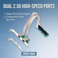 Carte Ethernet double 2.5G M.2 Lekuo IO-M2F8125E-2GLAN Realtek RTL8125B B+M Key, adaptateur réseau PCIe 2 ports RJ45 pour NAS/Mini PC
