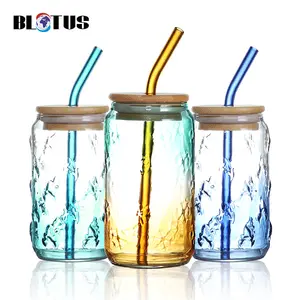 16oz Tumbler Custom Clear Sublimation Mug Cup Clear Cocktail Glasses Water Bottles Colored Beer Can Shaped Glass With Lid Straw