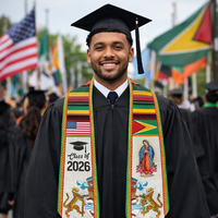 Écharpe de graduation personnalisée à double drapeau 2026 en satin de polyester, avec drapeau national américain, longue, pour lycée et adultes
