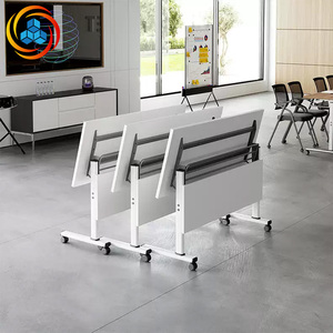 Modern Flip Top <b>Folding</b> <b>Table</b> | Portable Modular Conference Desk with Wheels for Training & Meeting Room & School - Product Image 2