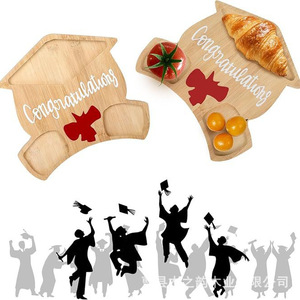 Wooden <b>Snack</b> <b>Tray</b> With Compartments Graduation Theme Serving Platter For Home Use Party Tableware Storage - Product Image 1
