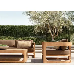 2022 Nieuwe Outdoor Terrasmeubilair Tuin Houten Meubelen Met Kussen Sofa Teak Meubelen Vrijetijdsbesteding Sofa Set