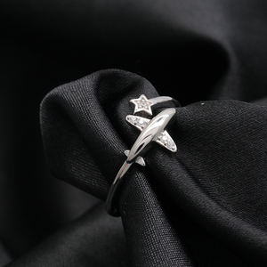 Anello per pentagramma di aeroplano aperto di moda con zircone regolabile per donne 925 anello in argento Sterling da donna - Product Image 4