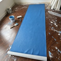 Rouleau de protection de sol en feutre de peintre en polyester recyclé, antidérapant, résistant à l'usure, respirant, avec film PE bleu imperméable