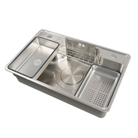 Évier de cuisine moderne portable à poser sur le comptoir, à cuve unique, en acier inoxydable, multifonction, avec robinet
