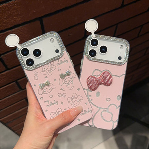เคสโทรศัพท์มือถือลายการ์ตูนเพชร KT Cat Bow สำหรับ iPhone 17 Air 16 15 Pro Max แบบมีกลิตเตอร์น่ารัก กรอบกล้องลายพิมพ์เมโลดี้ ฝาหลัง - Product Image 2