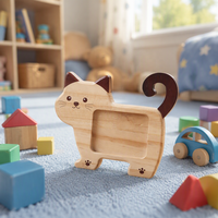 Cadre photo en bois en forme de chat avec fente encastrée pour photo, cadre chaton bicolore avec empreinte de patte, décoration de bureau pour chambre d'enfant