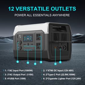 XP1000 휴대용 발전소 1600W - 1024Wh LiFePO4 배터리 태양열 발전기 야외 캠핑 RV 홈 대기 전력 - Product Image 4
