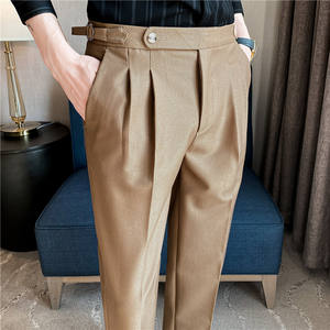 Pantalon de <span class=keywords><strong>costume</strong></span> formel plissé pour <span class=keywords><strong>homme</strong></span>, pantalon de <span class=keywords><strong>costume</strong></span> décontracté uni pour <span class=keywords><strong>homme</strong></span>, pantalon à jambe droite taille haute, slim - Product Image 5
