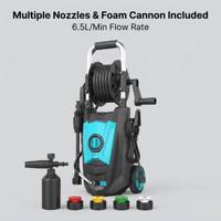 Nettoyeur haute pression électrique portable 1600W, 130 bars, 1900 PSI max, avec canon à mousse pour le nettoyage de voitures, de clôtures et de voies d'accès