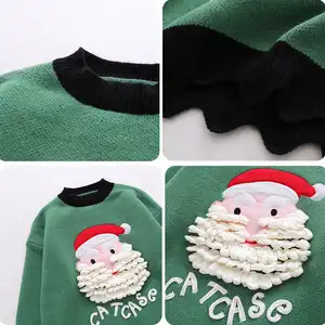 Nouveauté Hauts laids à manches longues pulls tricotés minces pour hommes pull de père Noël personnalisé en acrylique imprimé pour couple
