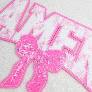 Newest Design Custom Sticker <b>Glitter</b> Patches Letters Embroidery Amen To Heat Press On <b>Clothes</b> - Product Image 2