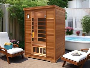 Phòng xông hơi trong nhà gỗ rắn 2 người hiện đại với máy sưởi carbon thấp EMF Bảng điều khiển máy tính điện cho biệt thự thư giãn - Product Image 6