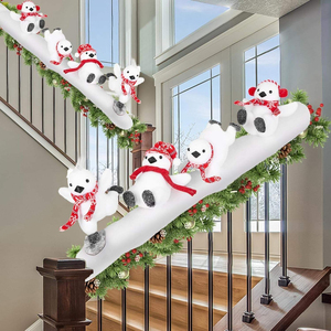 Ensemble de décorations de Noël pour escaliers avec 4 pingouins skieurs, neige artificielle et bande lumineuse LED - Product Image 2