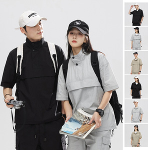 2024 été nouvelle tendance rétro vêtements de sport décontractés hommes femmes surdimensionné T-Shirt à manches courtes tissu tissé conception vierge - Product Image 3