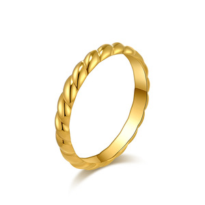 Minimalist Instagram-worthy twisted bread-shaped <b>ring</b>, 18K gold plated <b>titanium</b> steel, women's personalized, fashionable, and af - Product Image 1
