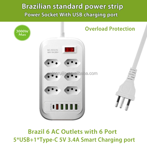 Bán hàng nóng bảo vệ quá tải Brazil Power Strip,6 cửa hàng Ổ cắm điện với USB một và USB C Cổng, đa cổng Adapter Ổ Cắm - Product Image 2