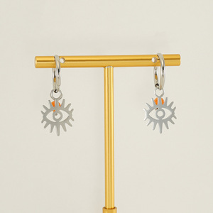 Stainless Steel Devil Eye Hoop Earrings Gold And Silver Color With Orange Bead Geometric Design For Women Fashion Jewelry - Product Image 4