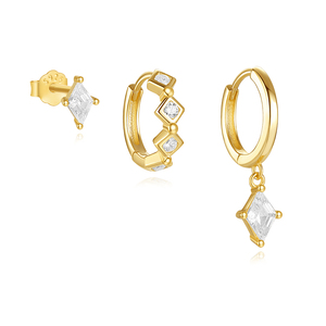 CANNER Ensemble de 3 pièces en argent sterling 925 pour usage quotidien, boucles d'oreilles étoile et lune en zircon - Product Image 4