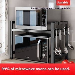 Hai Tầng hộ gia đình Máy tính để bàn khung lò vi sóng có thể thu vào kim loại lưu trữ giá Nồi cơm điện lò nhựa phụ kiện lưu trữ - Product Image 3