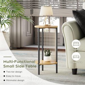 Combohome Mesa de centro de mimbre de melamina de madera redonda y dos mesas de extremo Juego de mesa de centro de cuerda de fibra natural Bohemia - Product Image 6