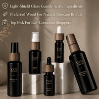 YAN Packaging - Juego de Botellas de Vidrio Violeta/Negro de Lujo de 30ml y 50ml con Gotero y Pulverizador, con Tapa de Madera Natural, para Aceite Facial y Cosméticos
