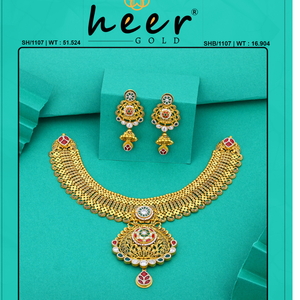 Traditional gold necklace with intricate temple design colorful <b>stones</b> bridal jewelry elegant ethnic statement necklace - Product Image 2