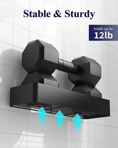 Étagère de douche murale noire à 2 niveaux en métal, organiseur de rangement pour salle de bain avec crochets, étanche - Product Image 3