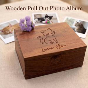 Folding Wooden Photo Storage <b>Box</b> Personalized Custom Polished Pull Out pet Gift <b>Memorial</b> <b>Keepsake</b> Album Wooden Photo <b>Box</b> - Product Image 3