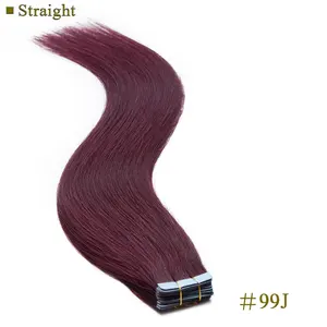 צבע 99J קלטת weft עור לציפורן מזדהית ברזילאי שיער קלטת בהארכת שיער 100% בתולה שיער טבעי