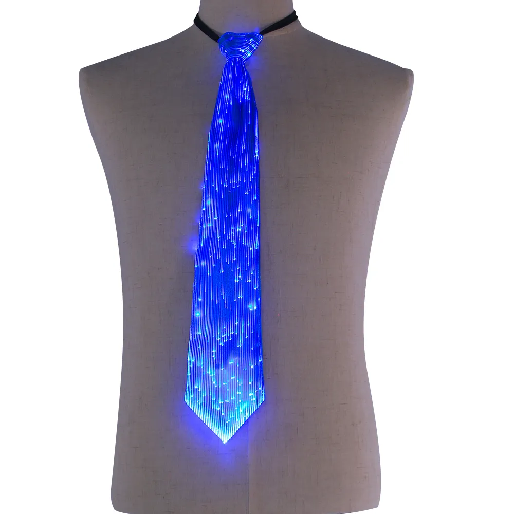 Venda quente led luz up laços personalizados homens gravatas de zíper de fibra óptica luminosa